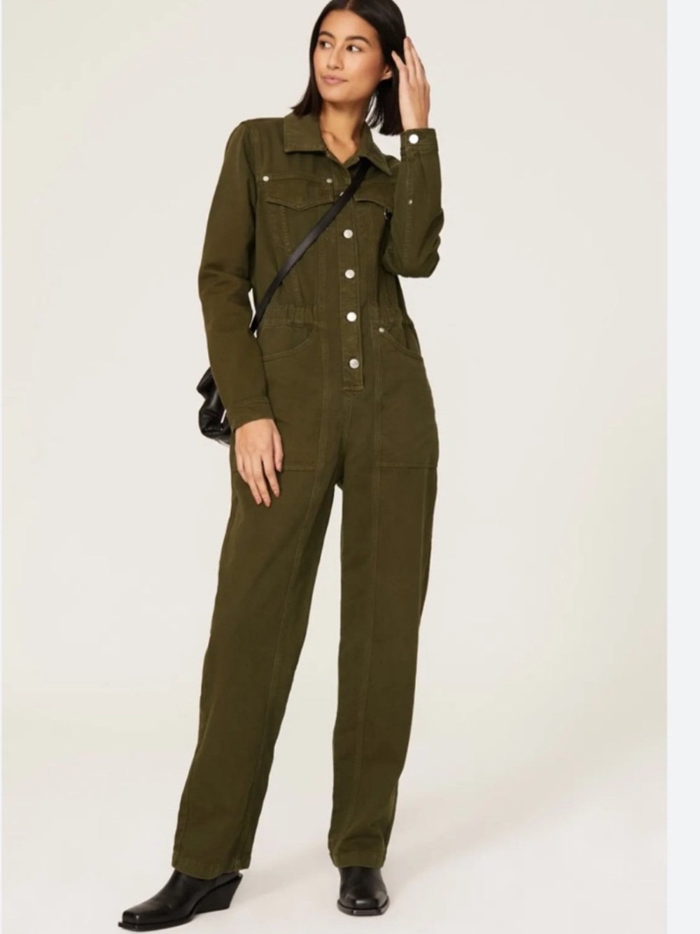 The Kooples Olive Green Denim Utility Jumpsuit 1